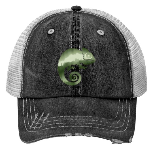 green chameleon monochrome silhouette Trucker Hats