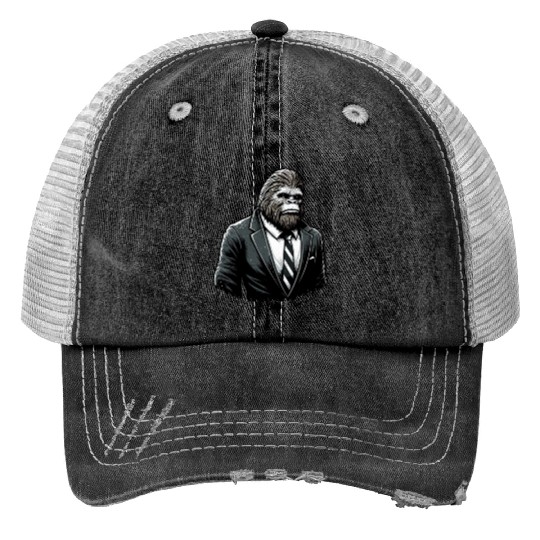 All Business Bigfoot - Funny Stylish Sasquatch Trucker Hats