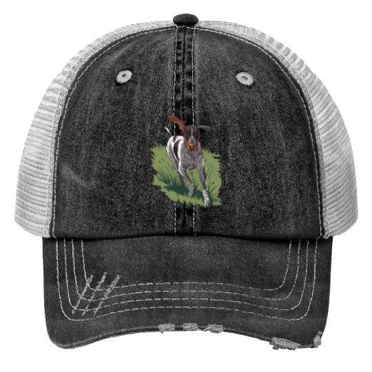 German Shorthaired Pointer Running In Field Trucker Hats