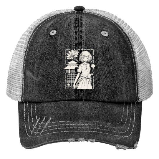 Japan: Sakura Girl Cartoon Trucker Hats