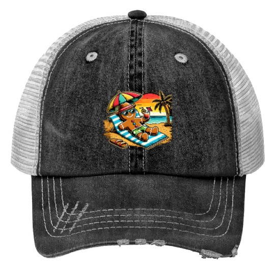 Gingerbread Man Relaxing on the Beach Trucker Hats