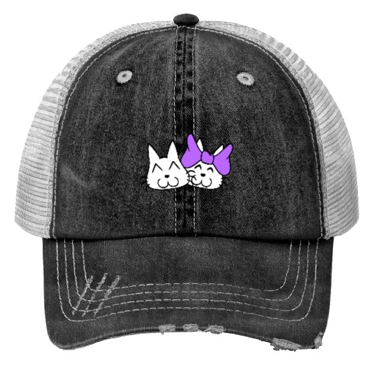 2 cat couple woman man two Valentine's Day cats Trucker Hats