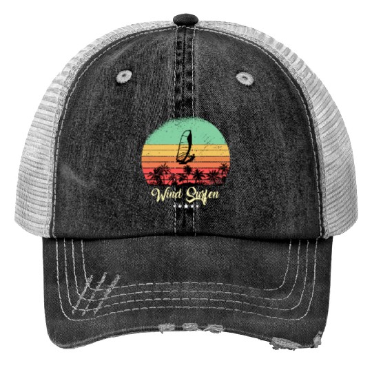 Wind Surfing Vintage Retro Sunset Sport Trucker Hats