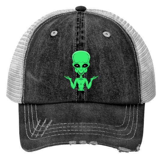 A Green Alien in Doubt Trucker Hats