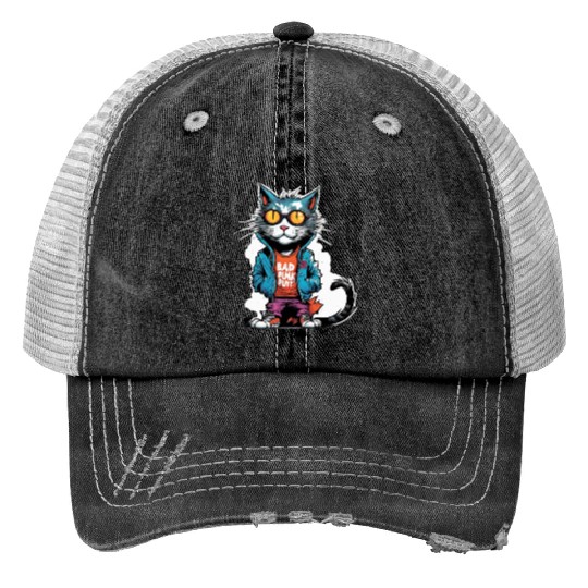 Punk Bad Cat with Sunglasses Trucker Hats