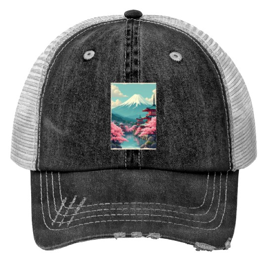Serenity Beneath Mount Fuji Trucker Hats