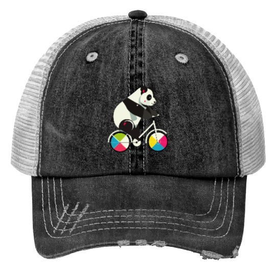 Panda on a bicycle-funny and creative illustration Trucker Hats