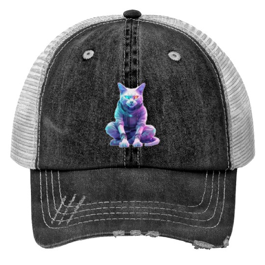 Futuristic Cyberpunk Cat Trucker Hats