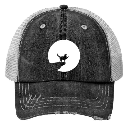 Cat Moon Cliff At Night Werewolf Round Howling Fun Trucker Hats