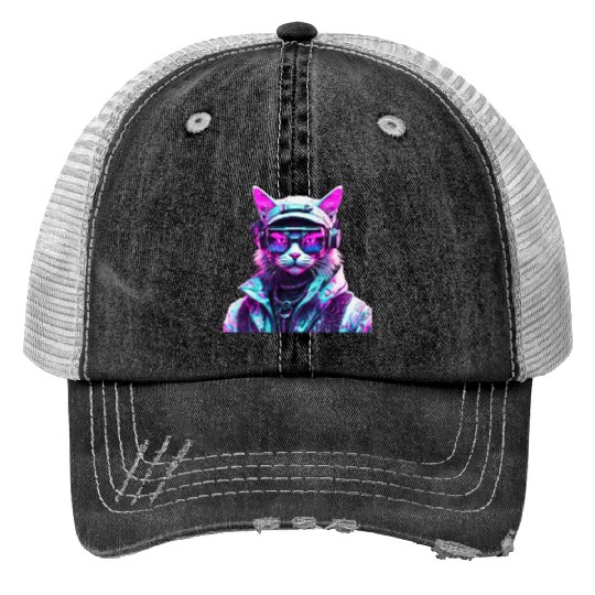 Mystical Cyberpunk Bad Cat Trucker Hats