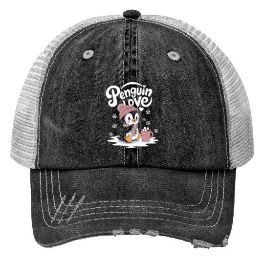 Penguin Love Winter Wonderland Cozy Vibes Trucker Hats