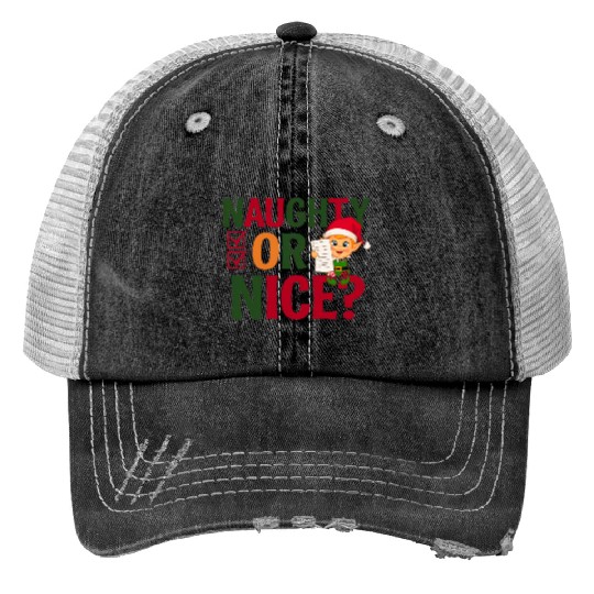 Naughty or Nice Elf Checklist Christmas Fun Trucker Hats