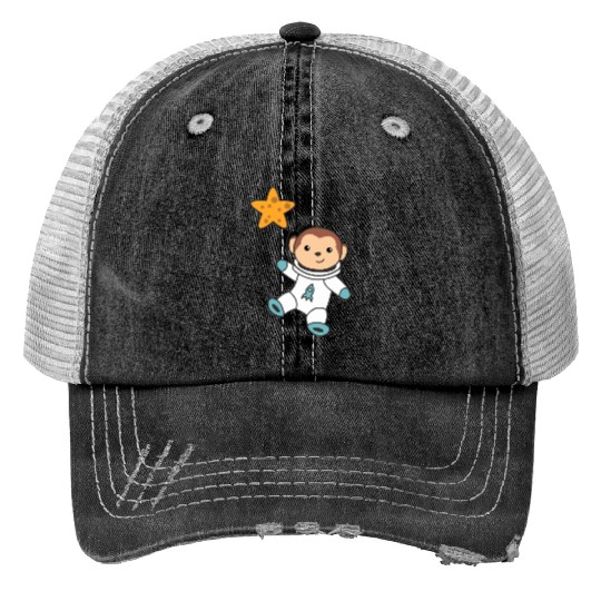 Cute Space Monkey Astronaut Universe Trucker Hats