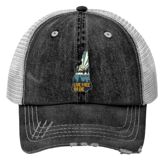 Live Free or Die Retro New Hampshire Nature Trucker Hats