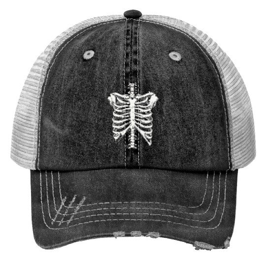 skeleton rib cage spooky halloween Trucker Hats