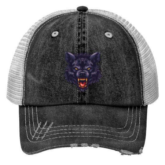 dark wolf face Trucker Hats