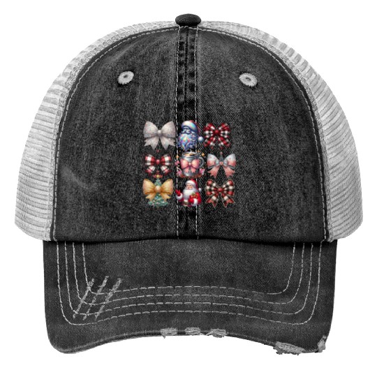Coquette Bow Santa Christmas Tree Cake Candy Trucker Hats