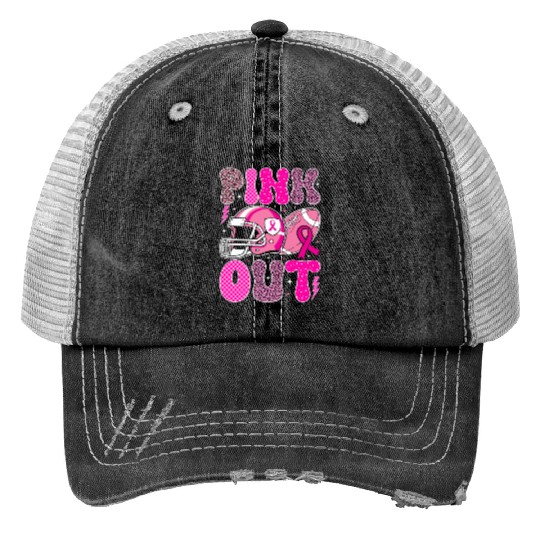 Pink Out Breast Cancer Football Mom Girls Women Trucker Hats