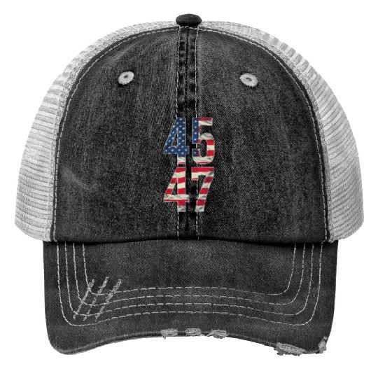 45 and 47 American Flag Reflection Trump 2024 Trucker Hats