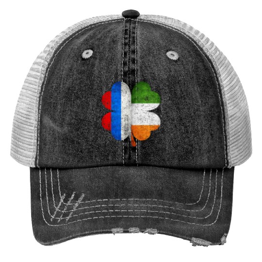 Russian Irish Shamrock Russia Ireland Flag Trucker Hats
