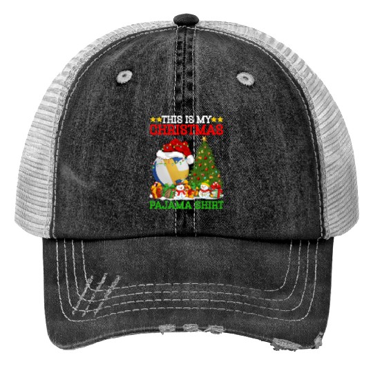Volleyball Christmas Tree Lights Trucker Hats