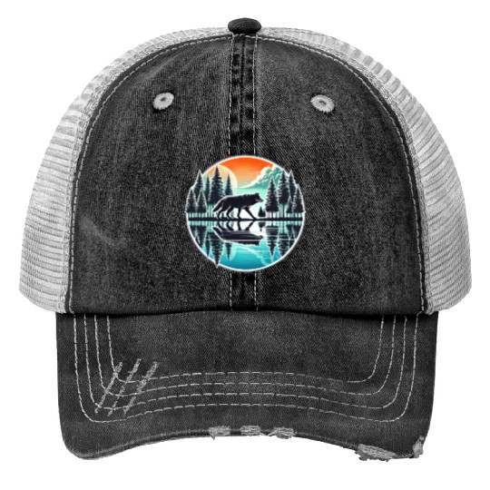 wolf forest Reflection Scenic Wilderness lovers Trucker Hats