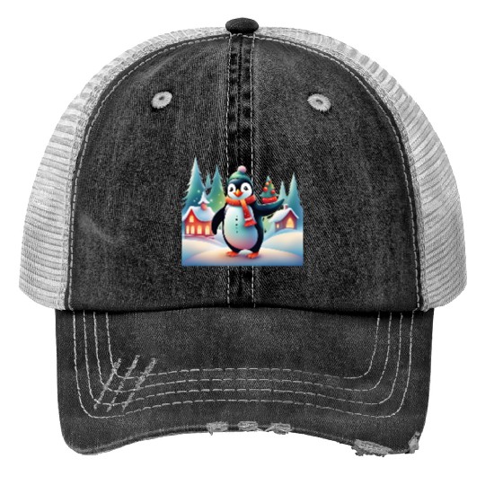 Christmas Merry Christmas For Gift Penguin Snowman Trucker Hats