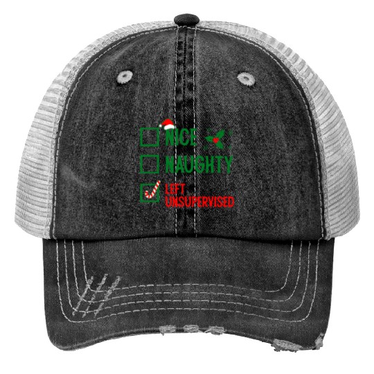 Left Unsupervised Christmas Checklist Trucker Hats