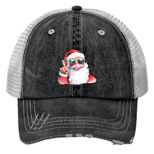 Retro Santa Christmas Blowing Bubble Trucker Hats
