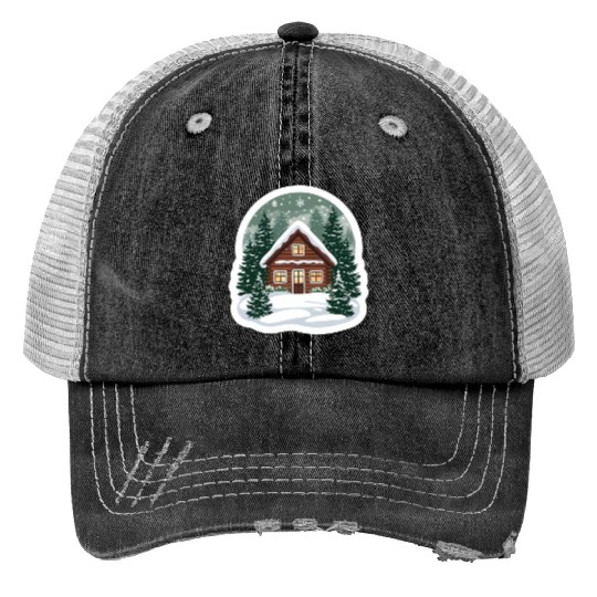 Cozy Cabin in Winter Wonderland Trucker Hats