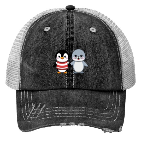 Penguin and Seal Friends Trucker Hats