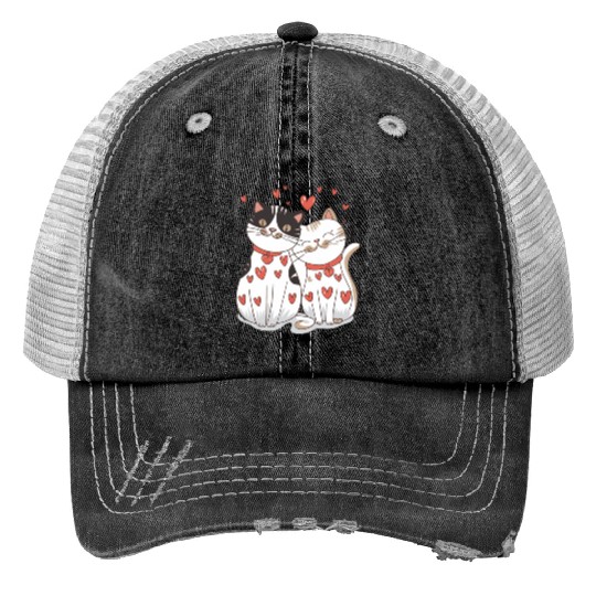 Cat Couple, Valentines, Valentines Day Trucker Hats