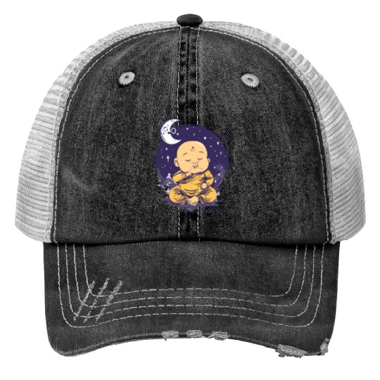 Sleepy Baby Buddha with Moon and Stars Trucker Hats