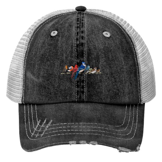 Garden Birds Blue Jay Cardinal Bullfinch Birding Trucker Hats