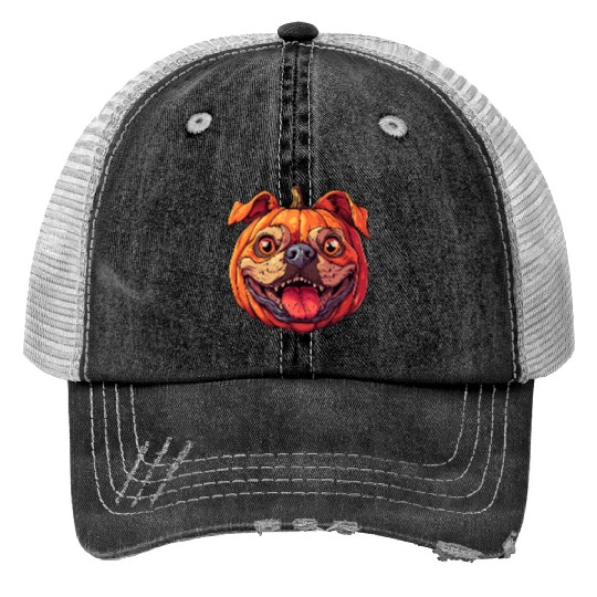 Pumpkin Dog Halloween Dog Pumpkin Trucker Hats