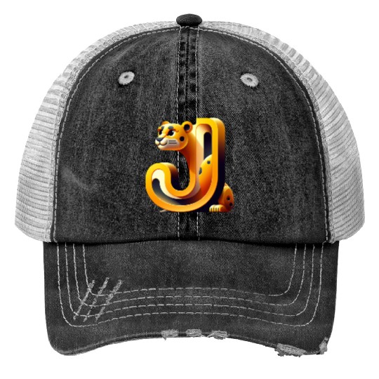 Lion with Letter J - Cute Animal Illustration Trucker Hats