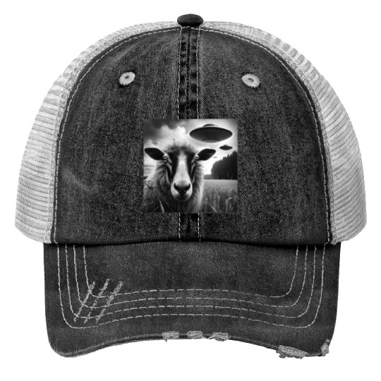 Sheep ram2, lamb Funny Graphic Selfie with UFOs We Trucker Hats