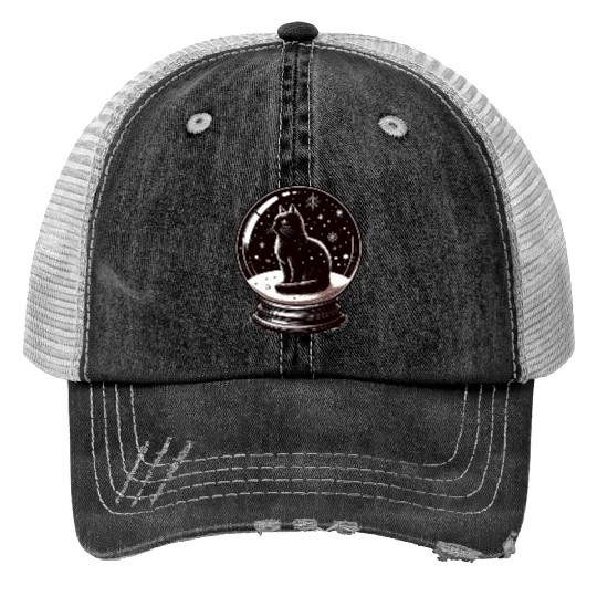 Snow Globe With Black Cat Winter To Shake Trucker Hats