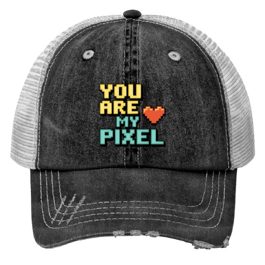 Gamer Valentine's Pixel 8-bit Gaming Couple Trucker Hats