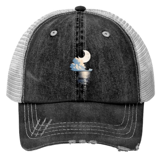 Full Moon Over sea Trucker Hats