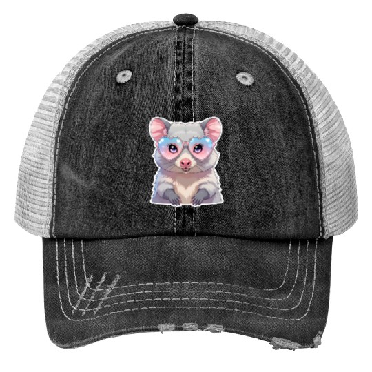 Opossum with glasses Trucker Hats