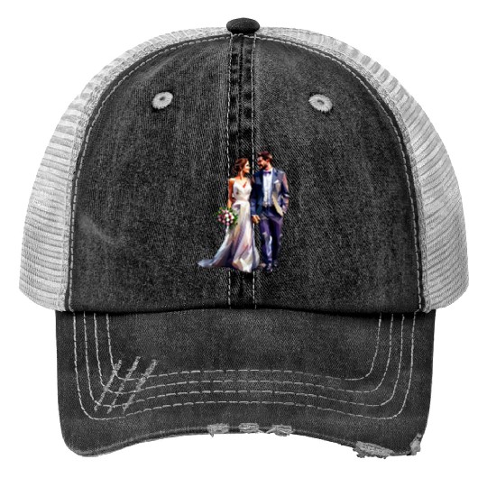 Elegant Bride and Groom Wedding Design Trucker Hats