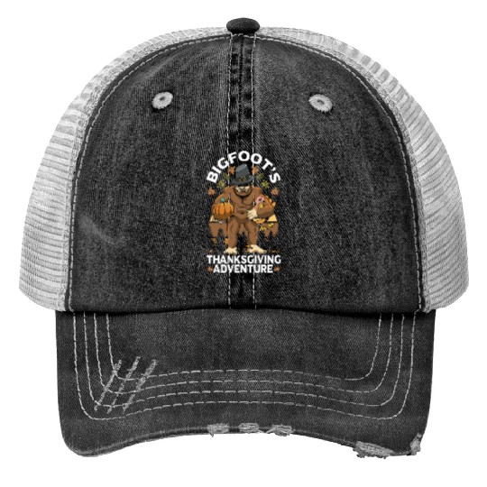 Bigfoot Thanksgiving Pilgrim Trucker Hats