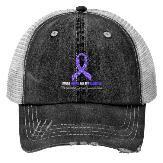 I Wear Purple For My Daughter Pancreatic Cancer Trucker Hats