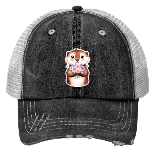 Otter with flowers Trucker Hats