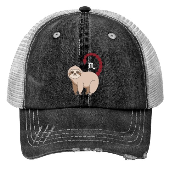 Scorpio Zodiac Sloth with Scorpio Sign Tail Trucker Hats