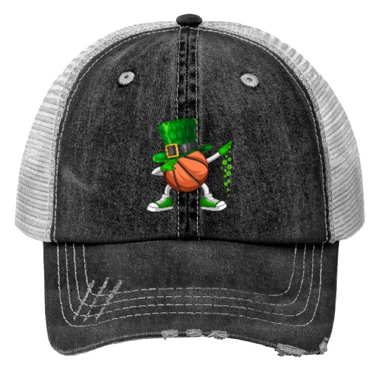 Funny Dabbing Shamrock Basketball St Patrick's Day Trucker Hats