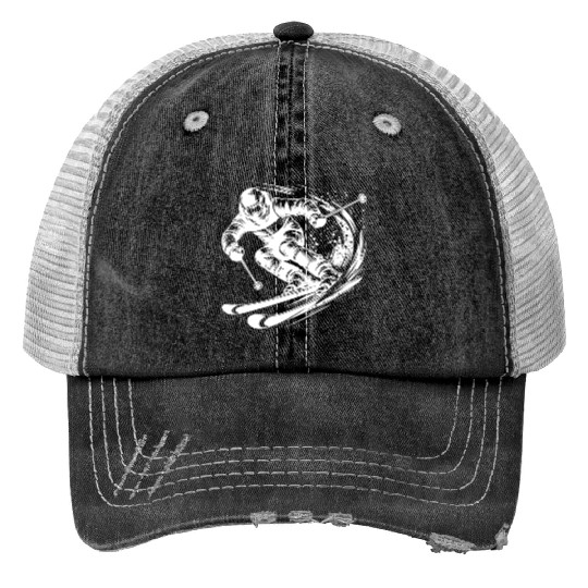 Skiing In Extreme Sport Style Downhill Skiing Trucker Hats