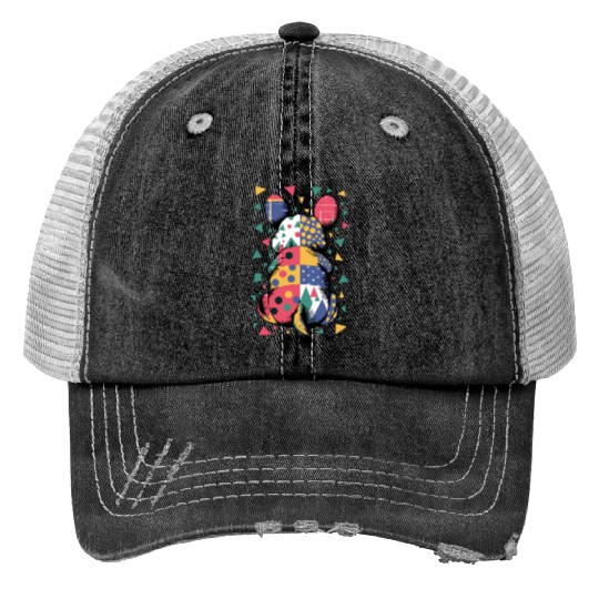 Colorful Geometric Patchwork Abstract Bunny Trucker Hats