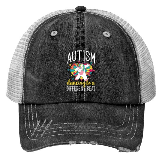 Autism Puzzle Unicorn Dancing Different Beat Trucker Hats